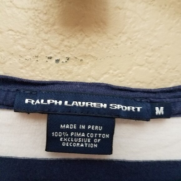 Ralph Lauren Sport Women's Striped Long Sleeve Shirt V-Neck Medium Pima Cotton M - Picture 3 of 11